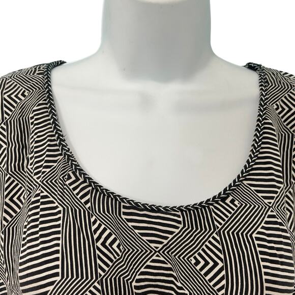 Anthropologie Black White Rope Belt High-Low 100% Silk Mini Dress M Pockets - Picture 5 of 11